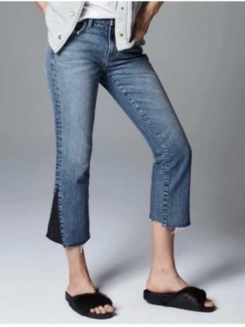 CURRENT ELLIOTT Women’s Kick cropped Split-Hem Jeans . Sz 25
